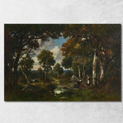 Sparsely Wooded Area With Rocks And A Wood Gatherer Narcisse-Virgile Diaz de La Peña nvd87 canvas print 