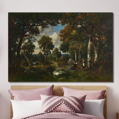 Sparsely Wooded Area With Rocks And A Wood Gatherer Narcisse-Virgile Diaz de La Peña nvd87 canvas print 