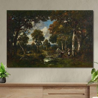 Sparsely Wooded Area With Rocks And A Wood Gatherer Narcisse-Virgile Diaz de La Peña nvd87 canvas print 