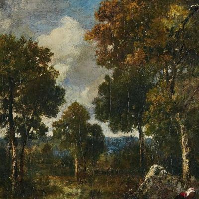 Sparsely Wooded Area With Rocks And A Wood Gatherer Narcisse-Virgile Diaz de La Peña nvd87 canvas print