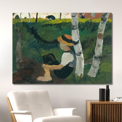 Boy On The Way Under Birch Trees Paula Modersohn-Becker pmb4 canvas print Boy On The Way Under Birch Trees Paula Modersohn-Becker pmb4 canvas print