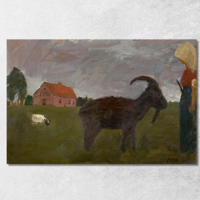 Peasant Woman With Two Goats In Front Of A Farmstead Paula Modersohn-Becker pmb8 canvas print