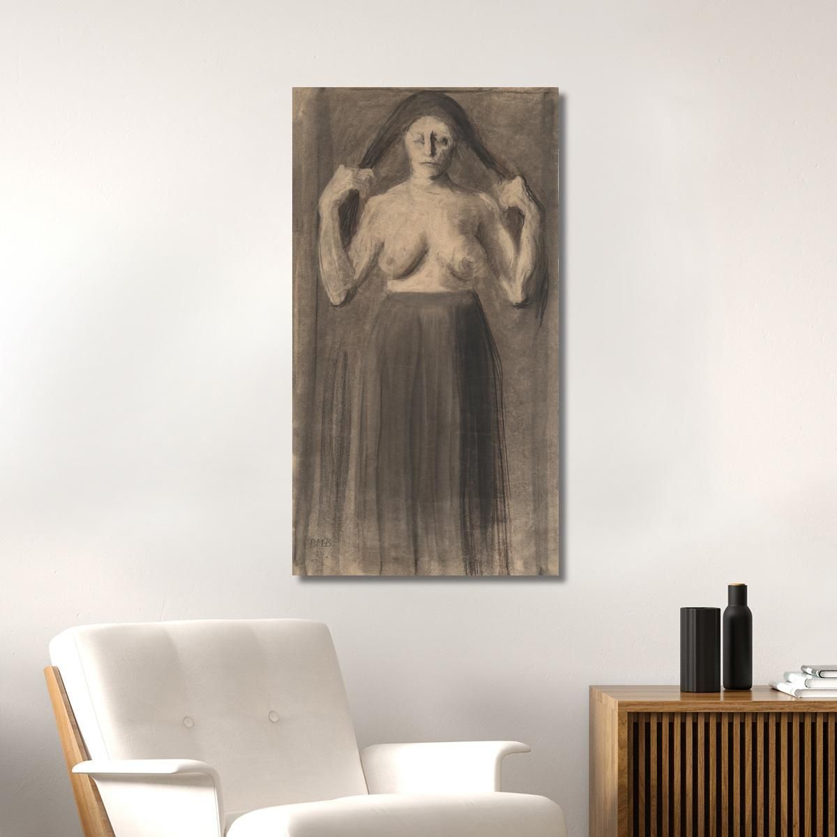 Half-Nude Woman Holding Her Hair Apart Paula Modersohn-Becker pmb24 canvas print 