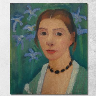 Self-Portrait In Front Of A Green Background With A Blue Iris Paula Modersohn-Becker pmb39 canvas print 