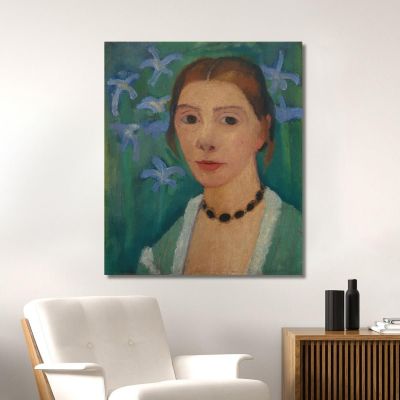 Self-Portrait In Front Of A Green Background With A Blue Iris Paula Modersohn-Becker pmb39 canvas print 