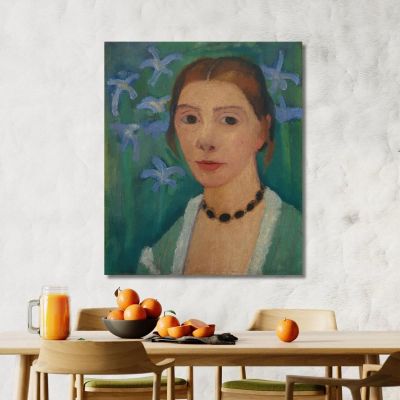 Self-Portrait In Front Of A Green Background With A Blue Iris Paula Modersohn-Becker pmb39 canvas print 