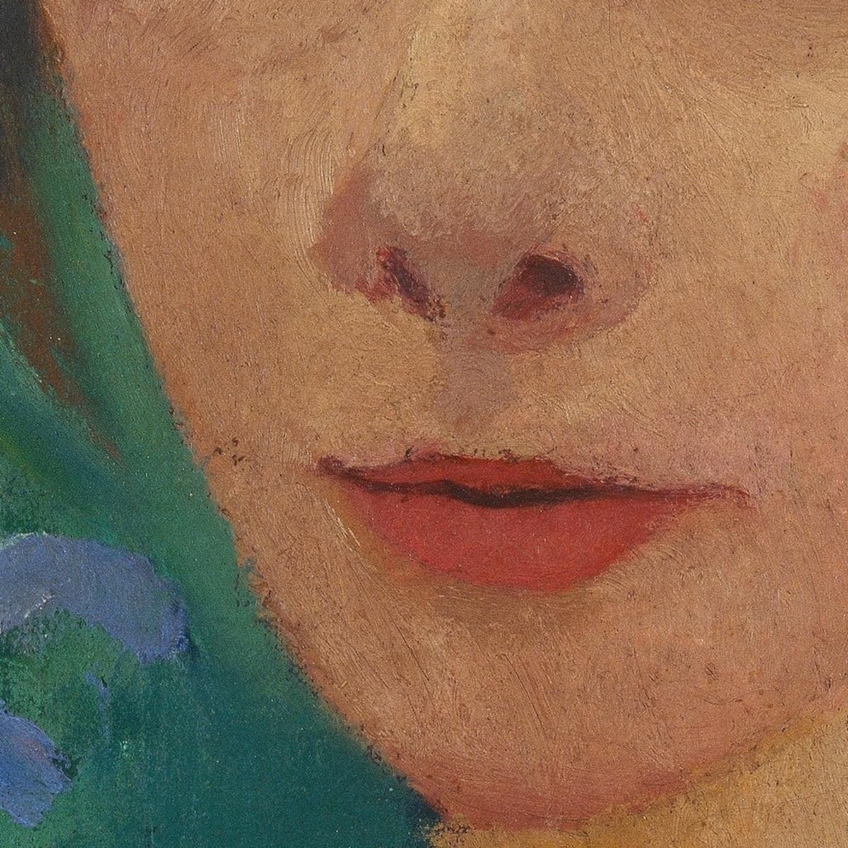 Self-Portrait In Front Of A Green Background With A Blue Iris Paula Modersohn-Becker pmb39 canvas print