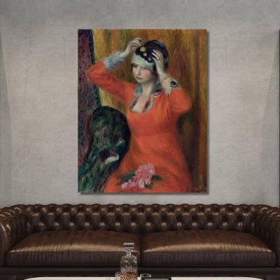 Girl In Red Dress Pinning On Hat William James Glackens wjg19 canvas print 