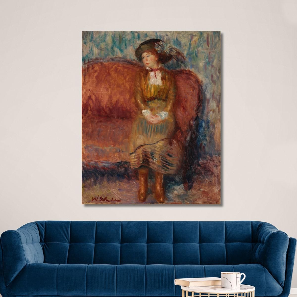 Woman Seated On Red Sofa William James Glackens wjg65 canvas print 
