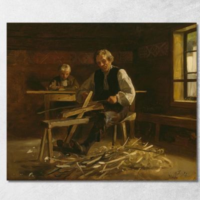 Interior From Vikøy With Farmer Making Barrel Hoops Adolph Tidemand atd35 canvas print 