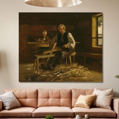 Interior From Vikøy With Farmer Making Barrel Hoops Adolph Tidemand atd35 canvas print 