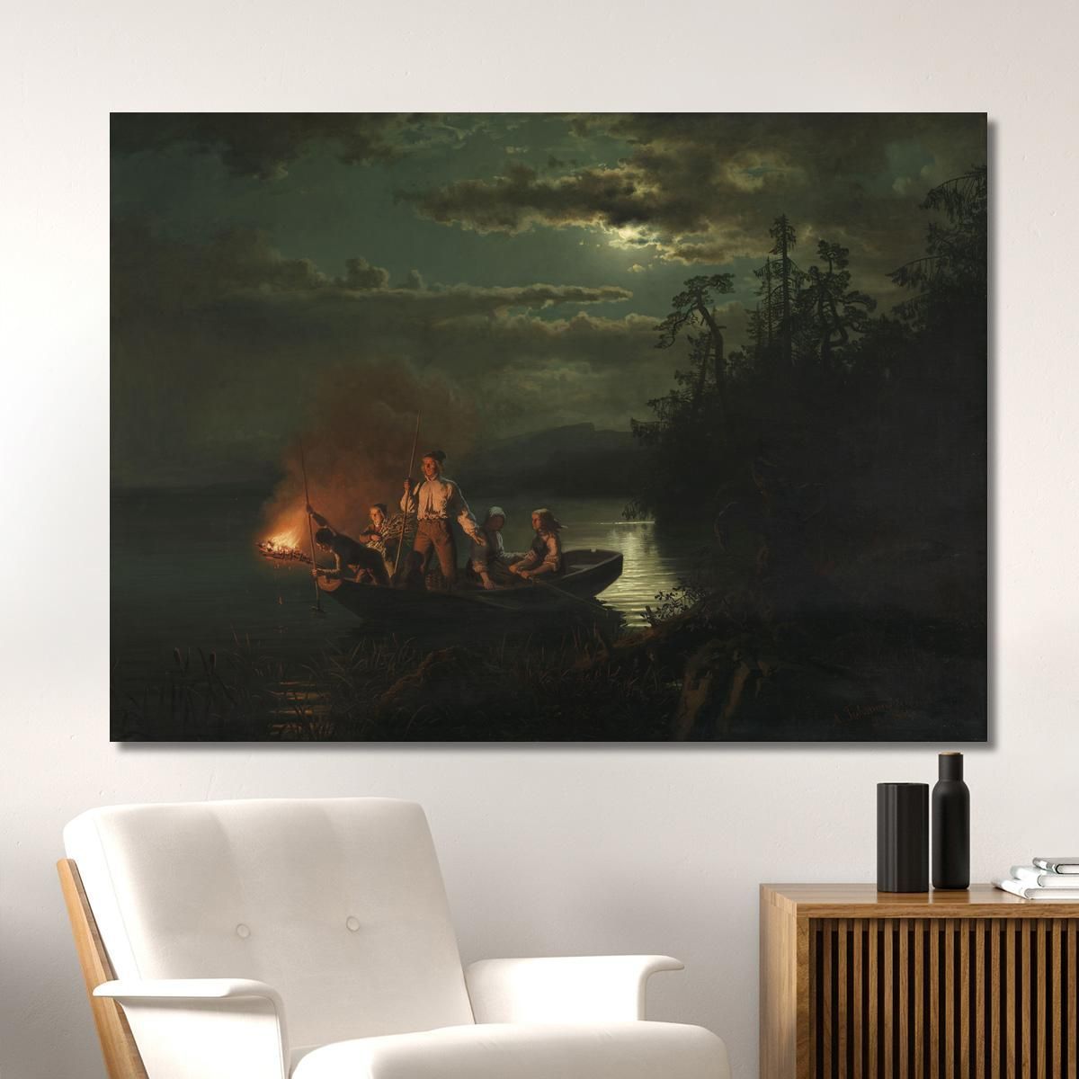 Spear Fishing On Lake Krøderen Adolph Tidemand atd74 canvas print 