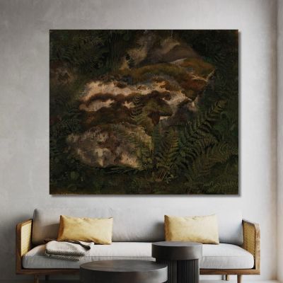 Study Of A Moss-Covered Stone And Ferns Adolph Tidemand atd78 canvas print 