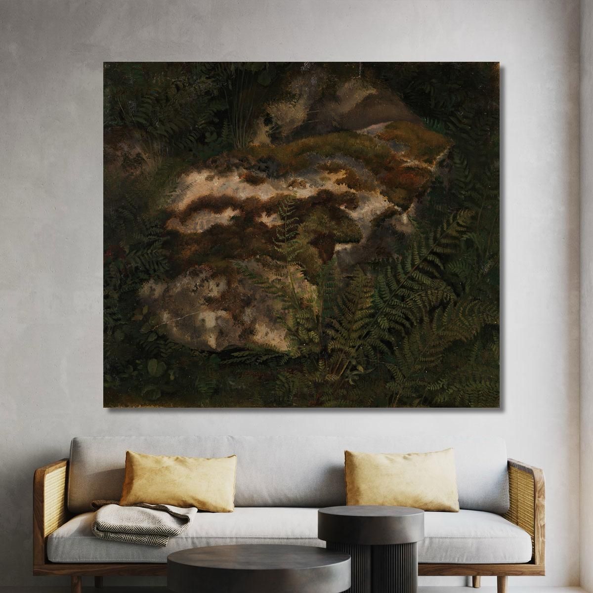 Study Of A Moss-Covered Stone And Ferns Adolph Tidemand atd78 canvas print 