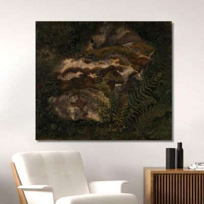 Study Of A Moss-Covered Stone And Ferns Adolph Tidemand atd78 canvas print 