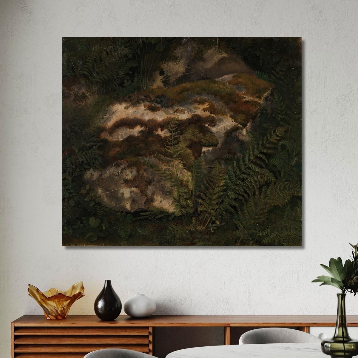 Study Of A Moss-Covered Stone And Ferns Adolph Tidemand atd78 canvas print 