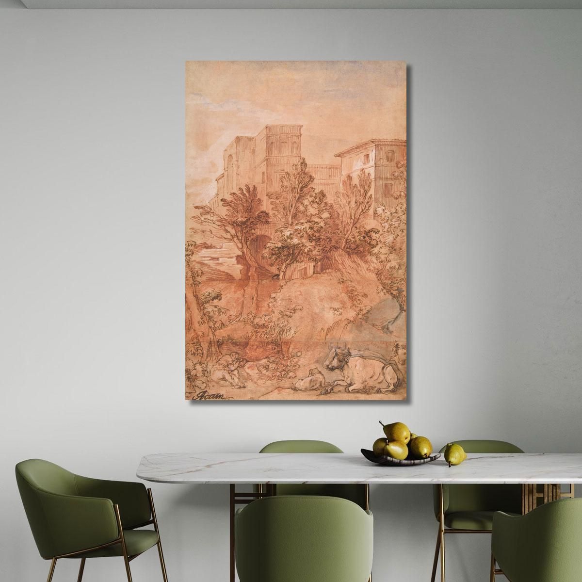 Landscape With A Large Villa On A Hilltop Charles-Joseph Natoire cjn9 canvas print 