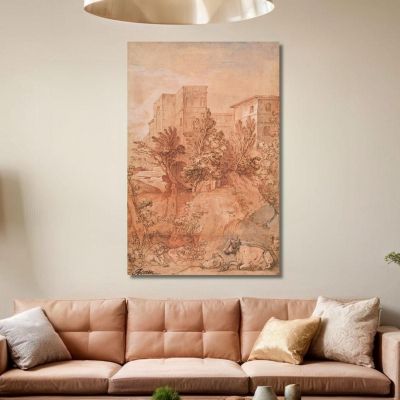 Landscape With A Large Villa On A Hilltop Charles-Joseph Natoire cjn9 canvas print 