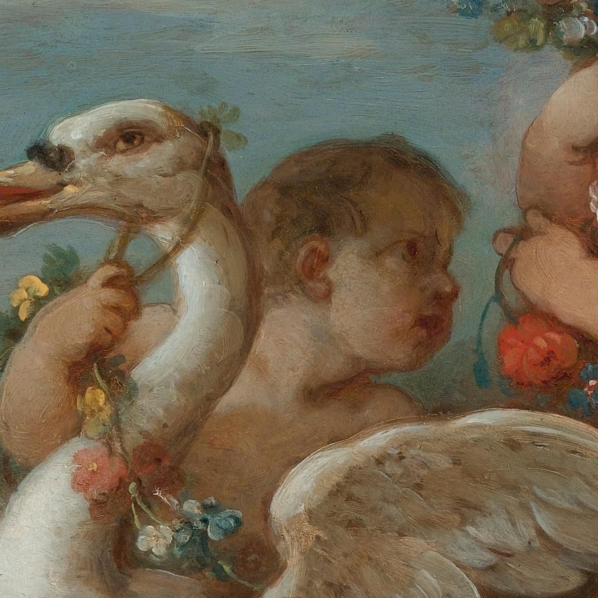 Putti Adorning A Swan With A Garland Of Flowers Charles-Joseph Natoire cjn16 canvas print