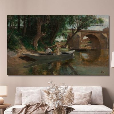 Bridge At Poissy Fishermen With Fishing Rods Ernest Meissonier ems11 canvas print 