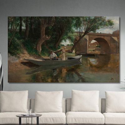 Bridge At Poissy Fishermen With Fishing Rods Ernest Meissonier ems11 canvas print 