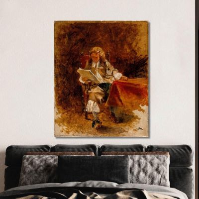 Study Of A Seated Cavalier Reading Ernest Meissonier ems31 canvas print 