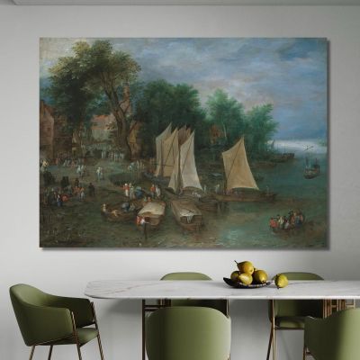 A Landing Stage Near A Village With Shipping And Figures Jan Brueghel The Elder jbe1 canvas print 