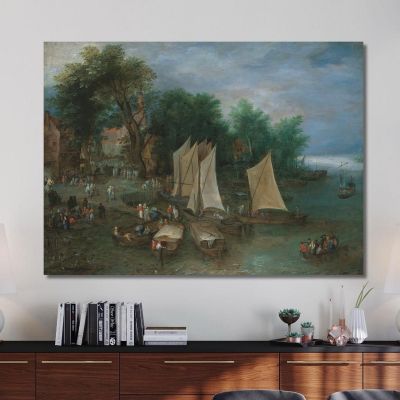 A Landing Stage Near A Village With Shipping And Figures Jan Brueghel The Elder jbe1 canvas print 