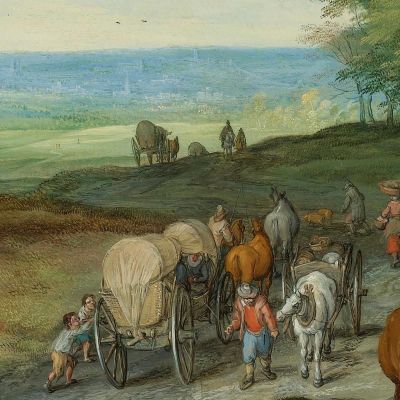 A Panoramic Landscape With A Covered Wagon And Travelers On A Highway Jan Brueghel The Elder jbe3 canvas print