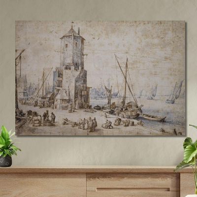 Hafenansicht Mit Achteckigem Turm Und Segelbooten Jan Brueghel The Elder jbe17 canvas print 