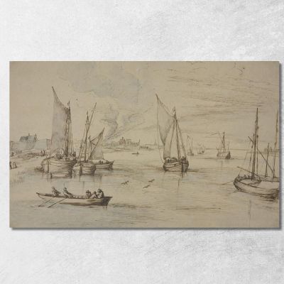 Marine Mit Vielen Schiffen Links Ein Dorf Vorn Ein Ruderboot Jan Brueghel The Elder jbe27 canvas print 