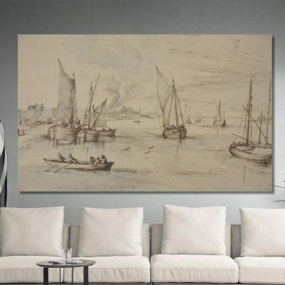 Marine Mit Vielen Schiffen Links Ein Dorf Vorn Ein Ruderboot Jan Brueghel The Elder jbe27 canvas print 