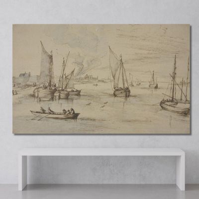 Marine Mit Vielen Schiffen Links Ein Dorf Vorn Ein Ruderboot Jan Brueghel The Elder jbe27 canvas print 