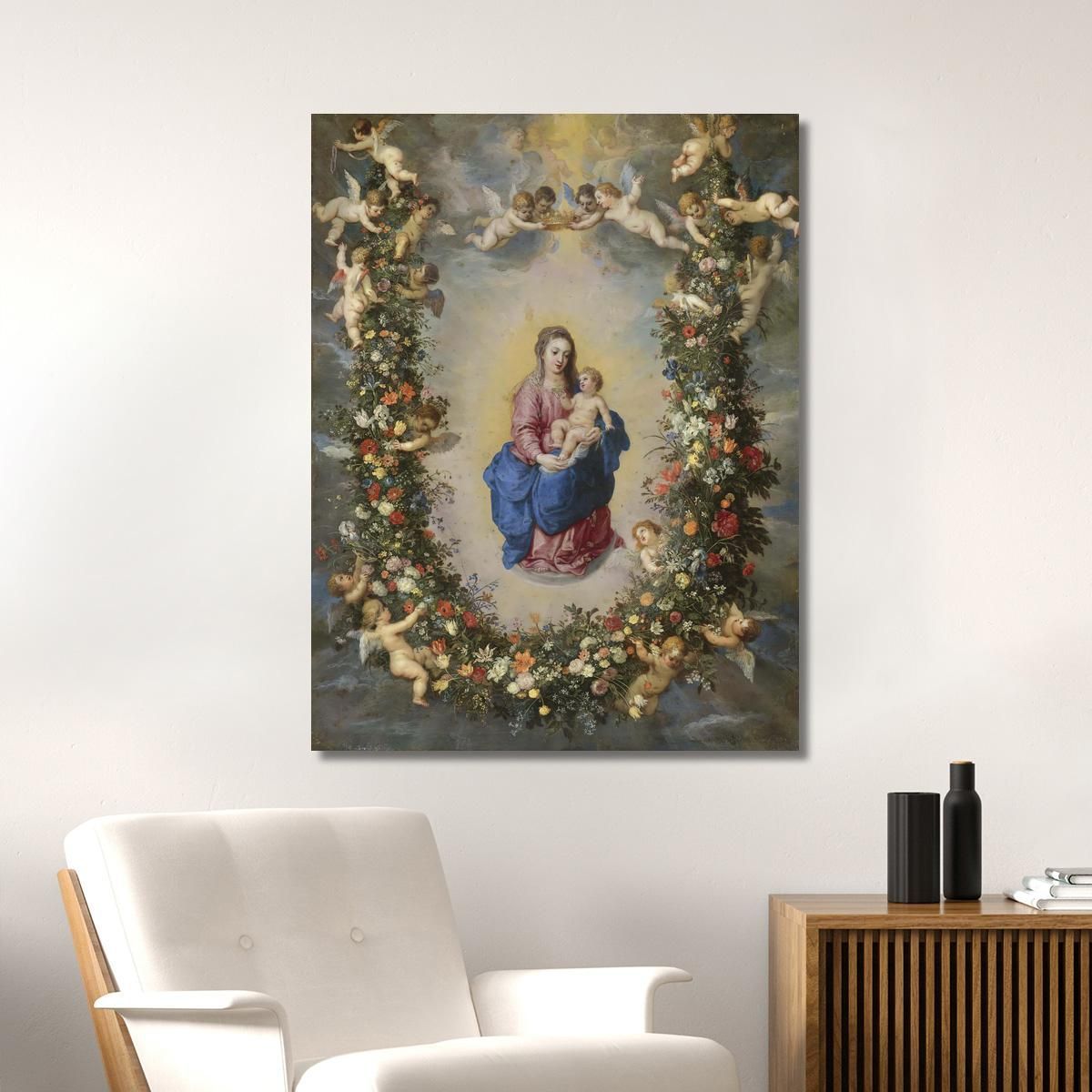 The Virgin And Child Encircled By A Garland Of Flowers Held Aloft By Cherubs Jan Brueghel The Elder jbe47 canvas print 