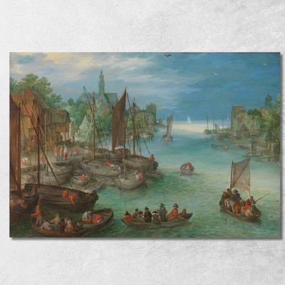 View Of A City Along A River Jan Brueghel The Elder jbe49 canvas print 