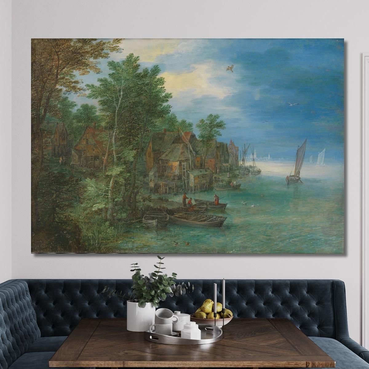 View Of A Village Along A River Jan Brueghel The Elder jbe50 canvas print 