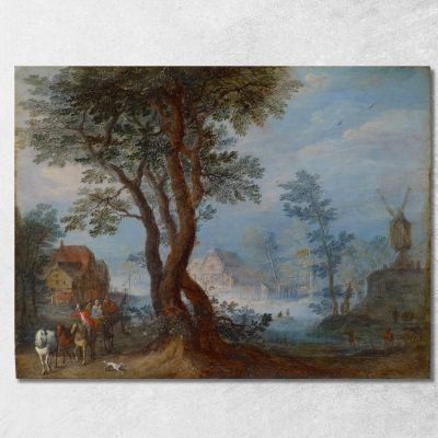 Village Landscape With Staffage Figures Jan Brueghel The Elder jbe51 canvas print 