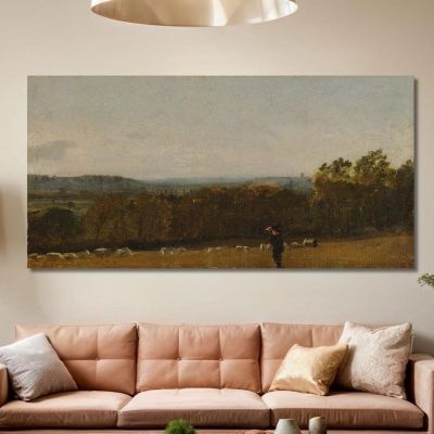 A Shepherd In A Landscape Looking Across Dedham Vale Towards Langham John Constable jcn7 canvas print 