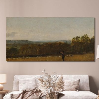 A Shepherd In A Landscape Looking Across Dedham Vale Towards Langham John Constable jcn7 canvas print 