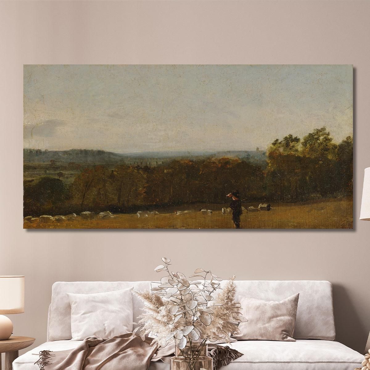 A Shepherd In A Landscape Looking Across Dedham Vale Towards Langham John Constable jcn7 canvas print 