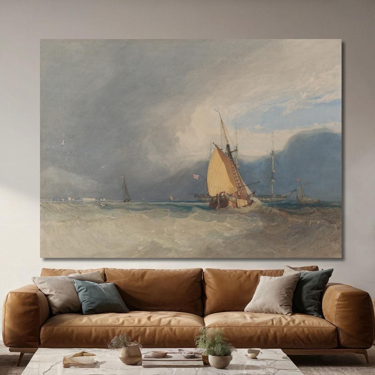 Boats Off The Coast Storm Approaching John Sell Cotman jsc9 canvas print 