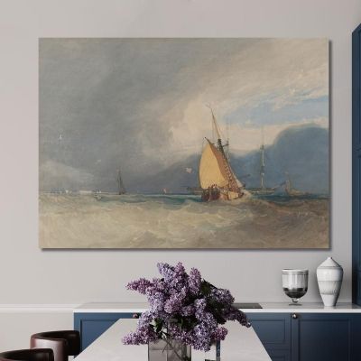 Boats Off The Coast Storm Approaching John Sell Cotman jsc9 canvas print 