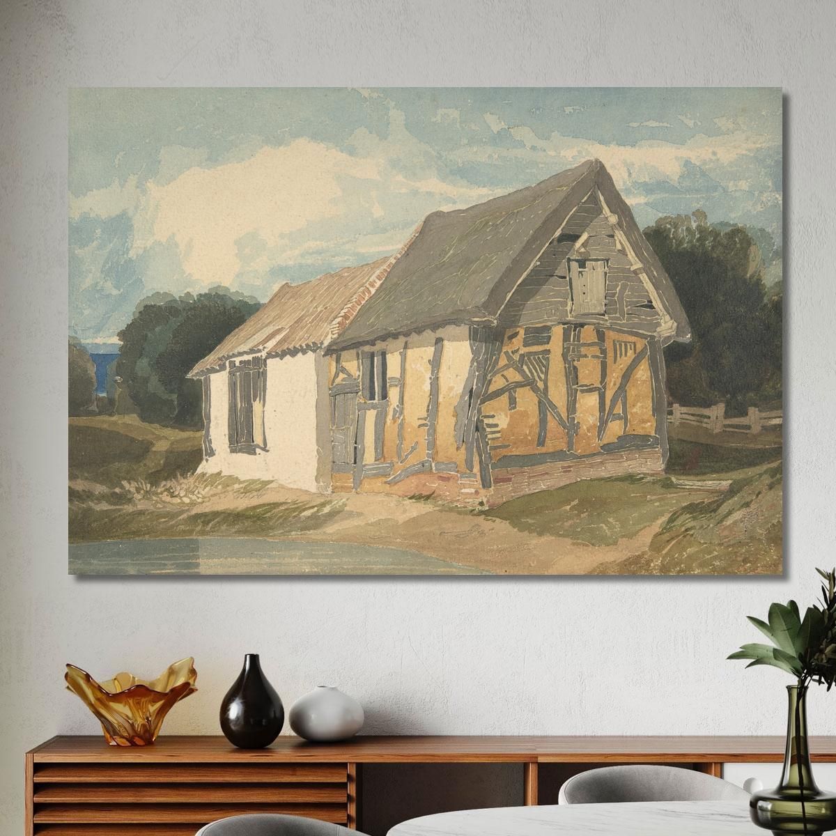Farm Building By A Pond John Sell Cotman jsc26 canvas print 