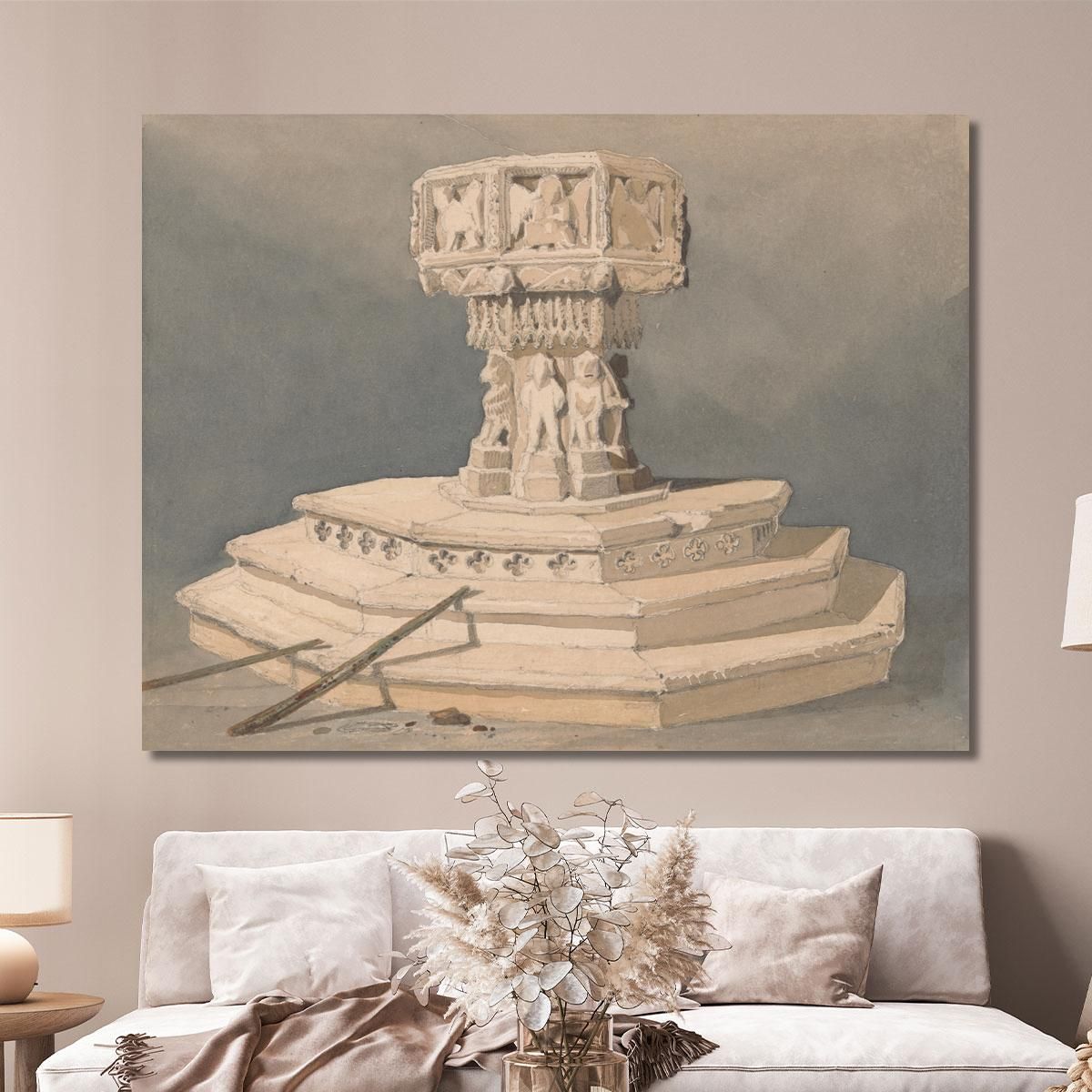 Font At Happisburgh Church Norfolk John Sell Cotman jsc28 canvas print 