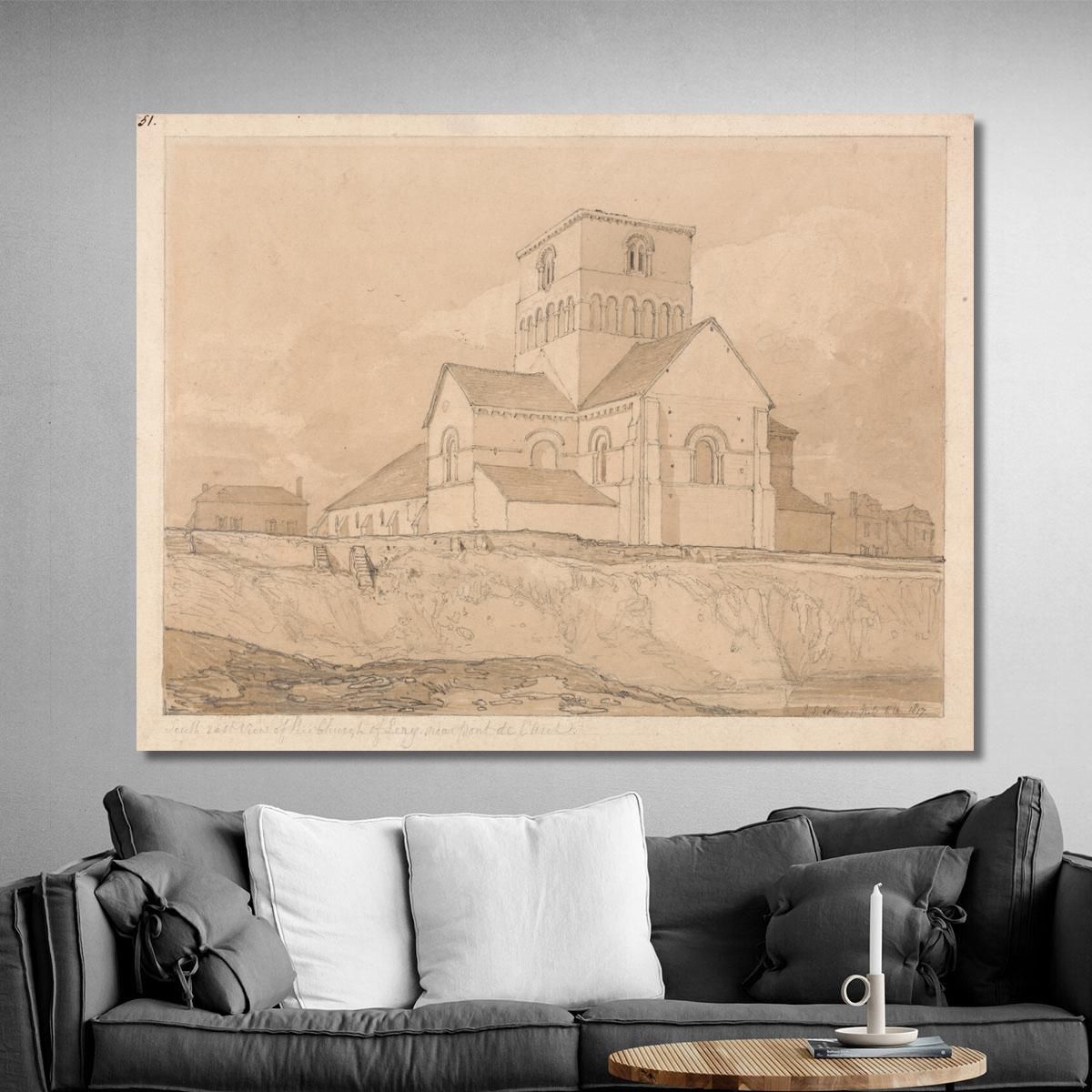 South-East View Of The Church Of Lery Near Pont-De-L'Arche Normandy John Sell Cotman jsc50 canvas print 