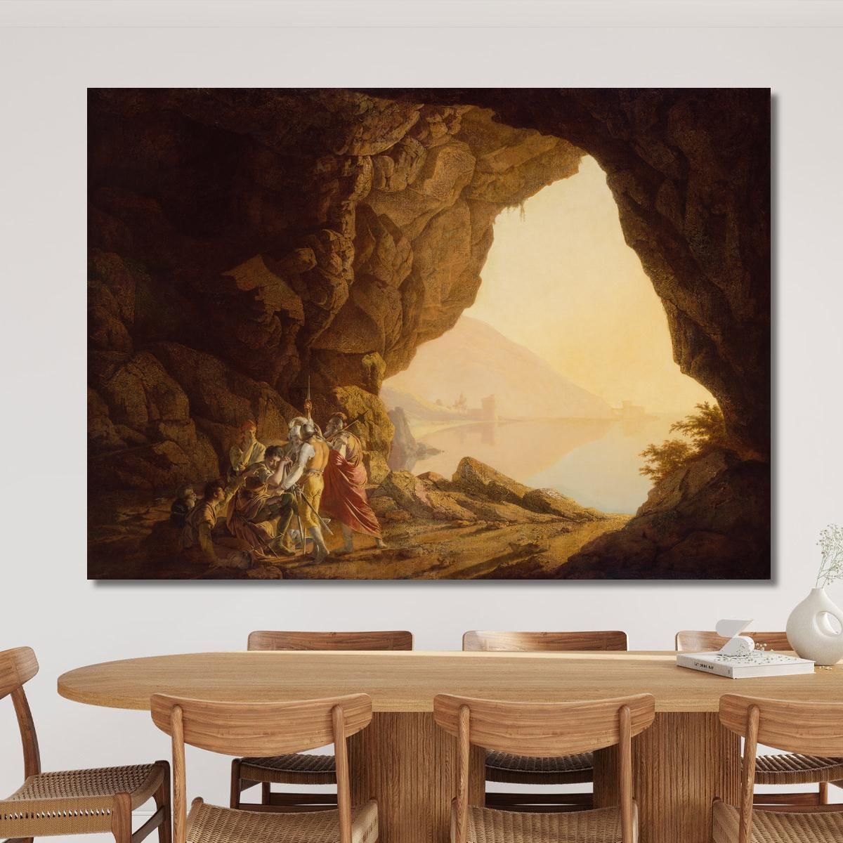 Grotto By The Seaside In The Kingdom Of Naples With Banditti Sunset Joseph Wright of Derby jwd19 canvas print