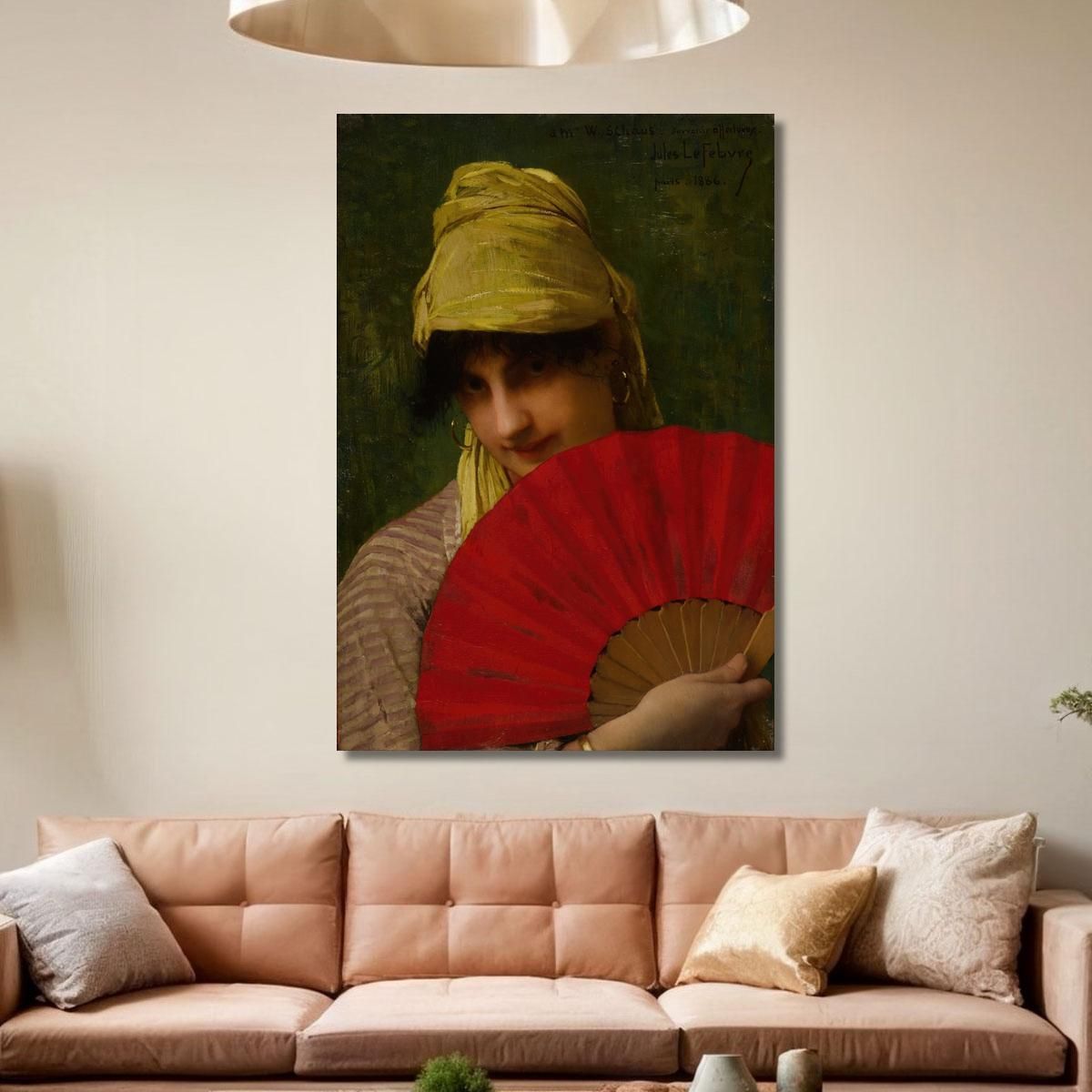 The Red Fan Jules Joseph Lefebvre jle23 canvas print 