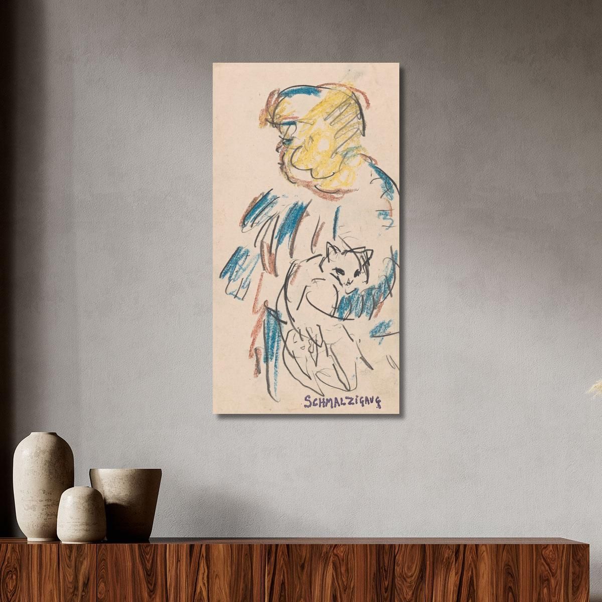 Girl With Cat Jules Schmalzigaug jsh11 canvas print 