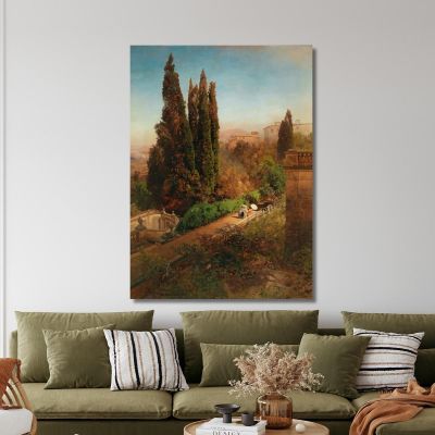 A View Of The Garden Of Villa D'Este In Tivoli Near Rome Oswald Achenbach oac3 canvas print 