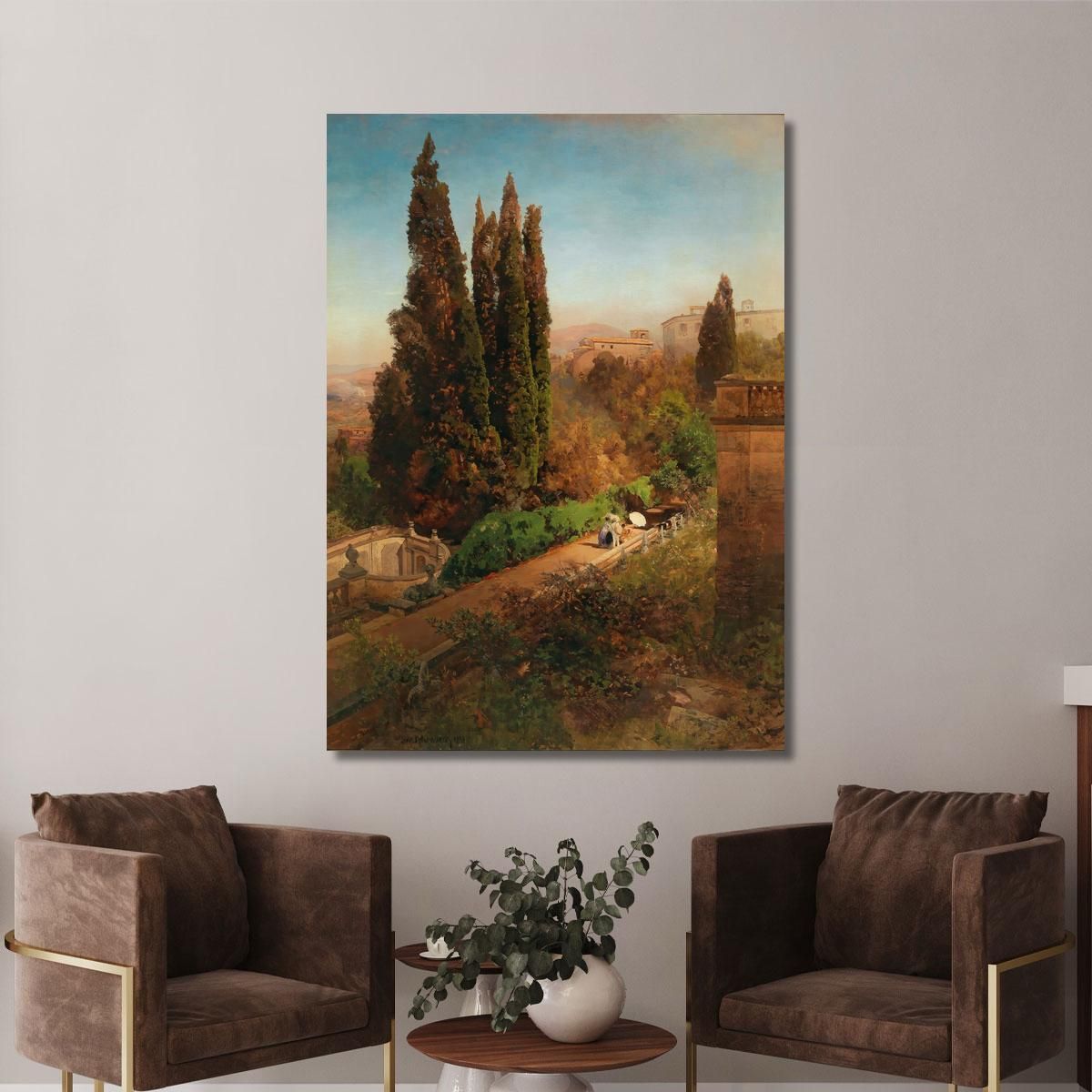 A View Of The Garden Of Villa D'Este In Tivoli Near Rome Oswald Achenbach oac3 canvas print 